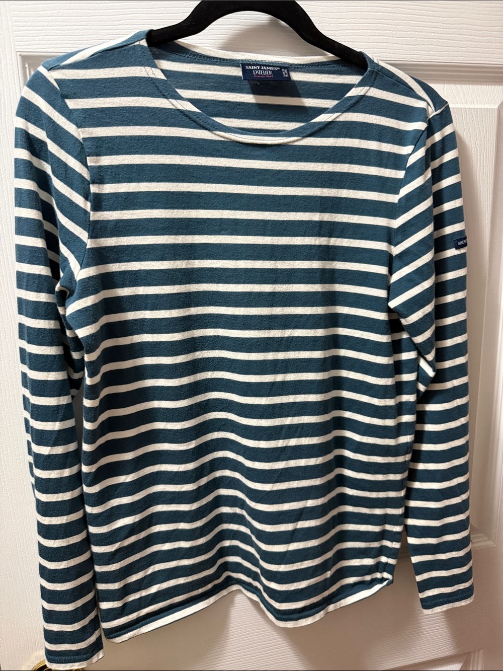Saint James Teal & White Striped Long Sleeve Breton Top